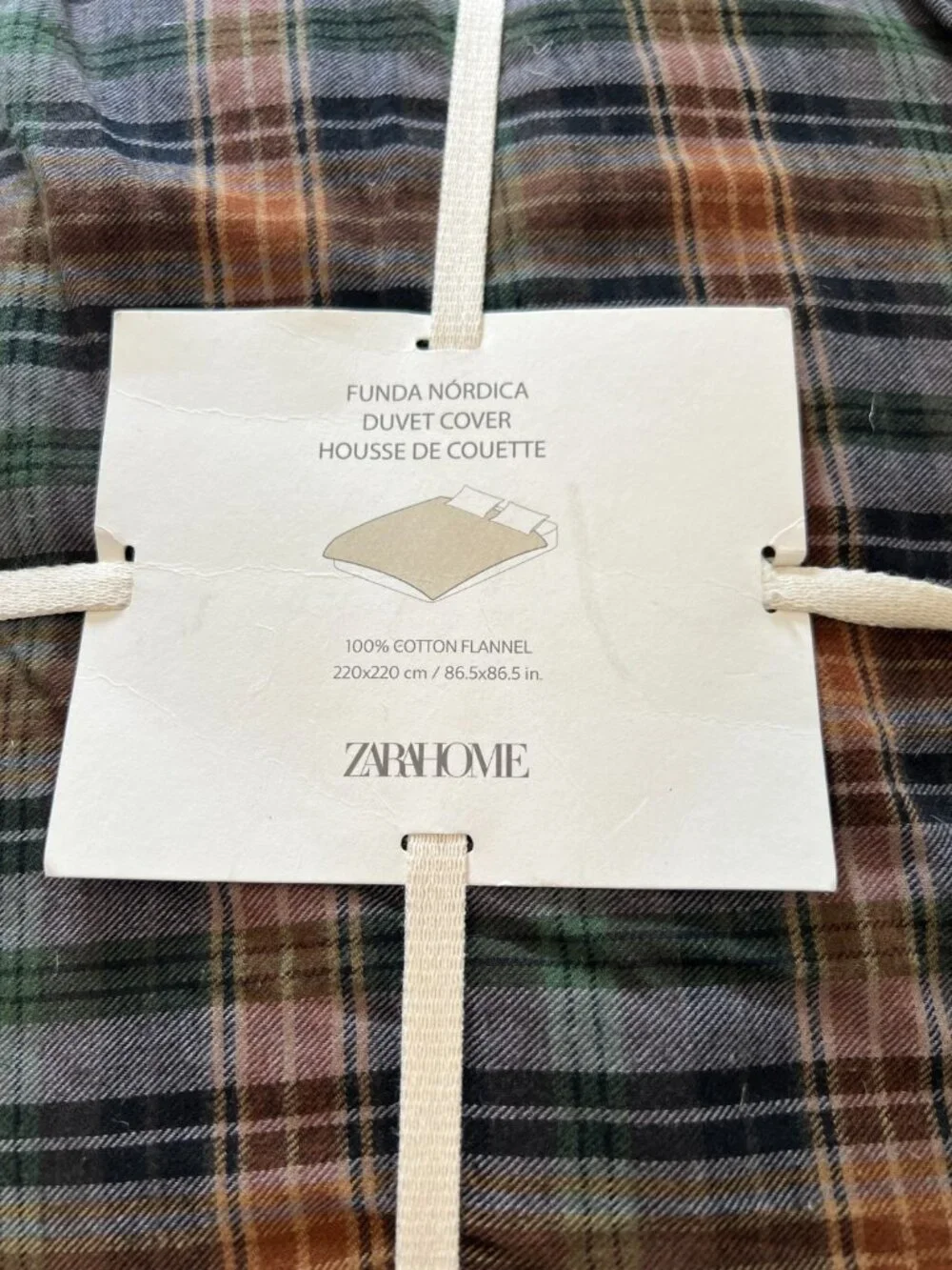 Zara Home Duvet Cover Cotton Flannel Tartan Plaid Autumn 86.5 x8 6.5in FULL NEW